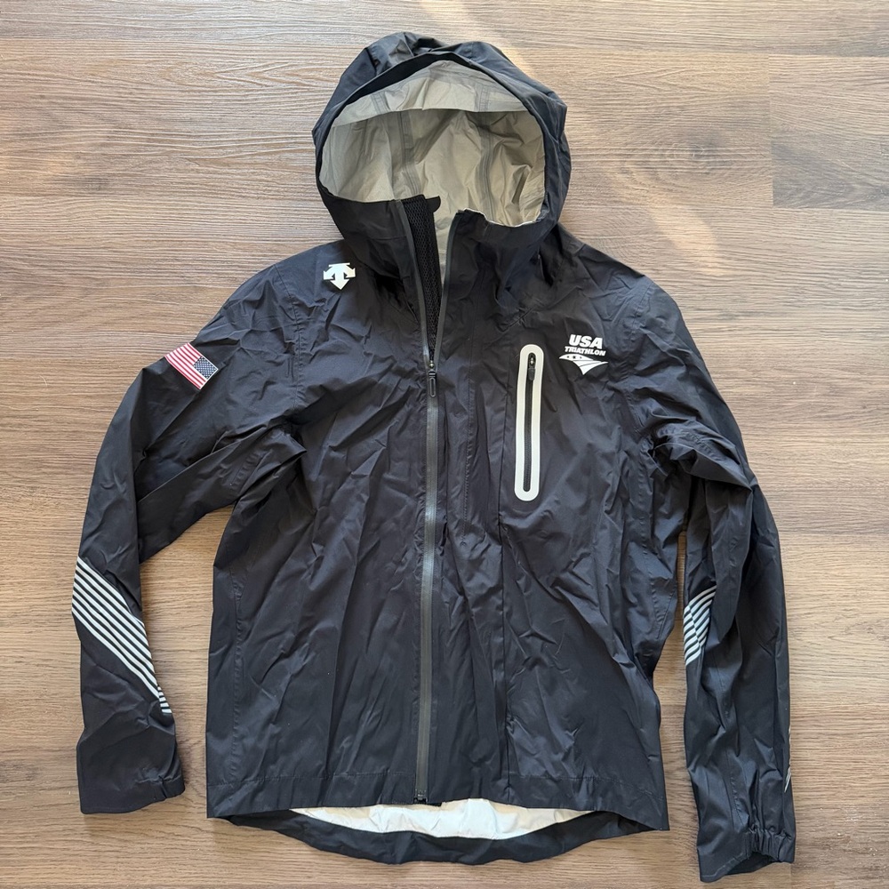 Descente USA‎ Triathlon Kids Large Black Hooded Full Zip Windbreaker Jacket